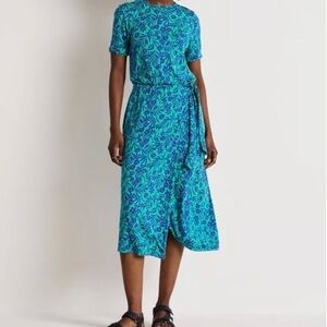 Boden Women’s Amanda Stretch Jersey Midi Dress in Emerald Tropical Foliage, 10